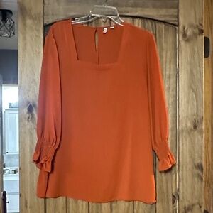 Cato Vibrant Orange Blouse with Square Neckline